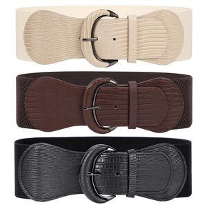 8457 3 Pack Women Stretchy Wide Waist Belt For Dress Ladies Vintage Elastic